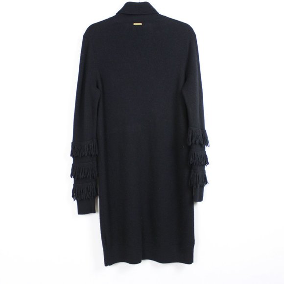 Michael Kors Black Turtleneck Fringed Sleeves Knit Dress - Picture 3 of 15